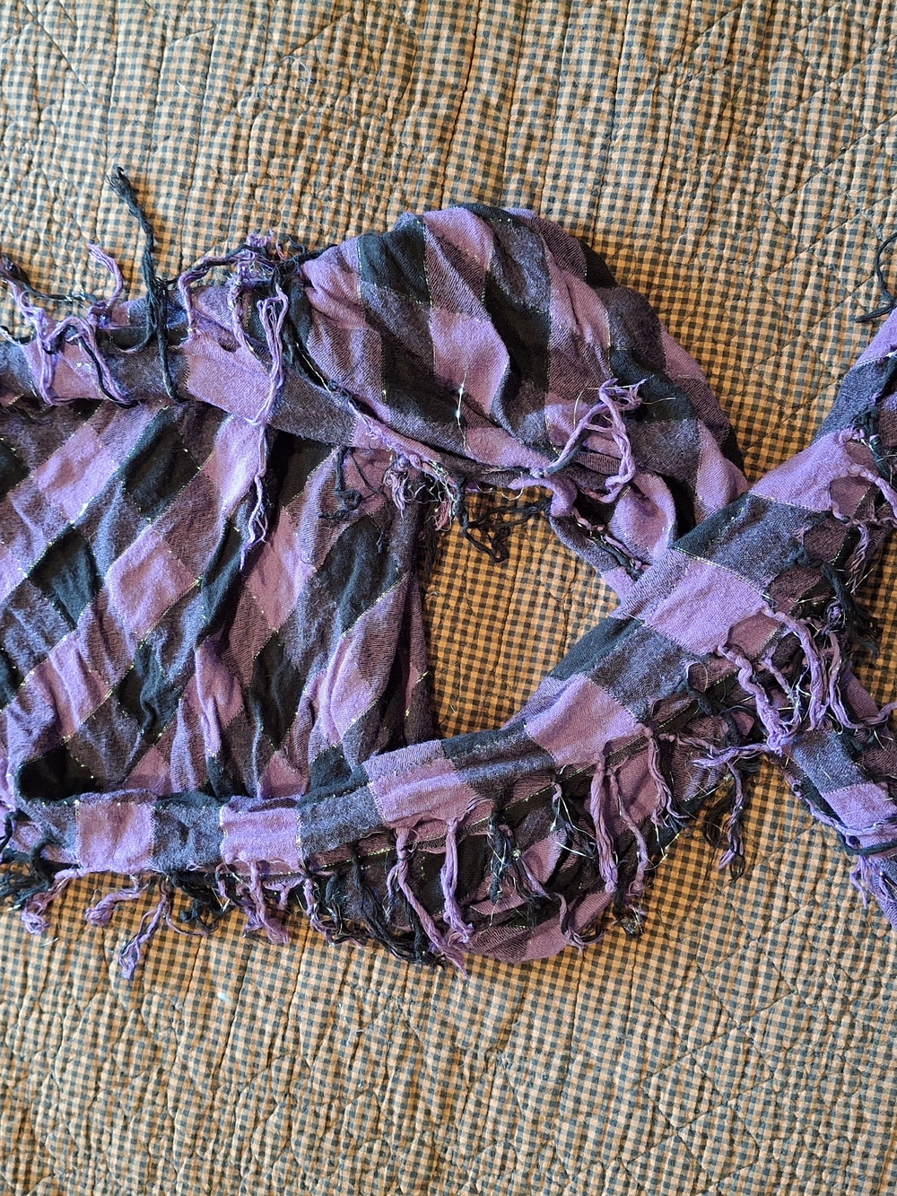 Purple and Black Fringe Scarf - Women Accessories